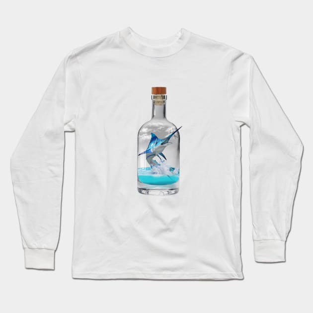 Marlin in a Bottle Long Sleeve T-Shirt by DavidLoblaw